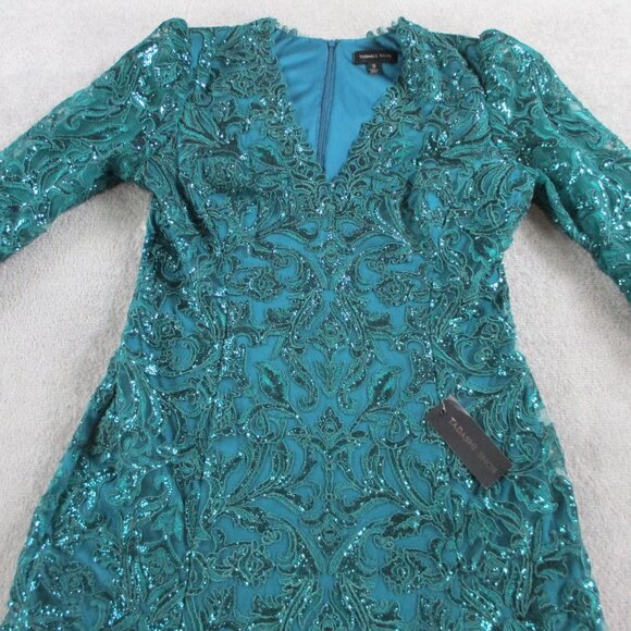 Tadashi Shoji Dress Womens 16 Cerulean Green Vivar Handkerchief Hem V Neck Midi - Picture 3 of 12